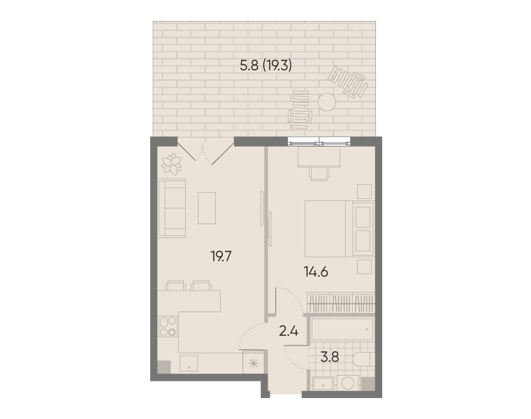 Планировка 45.7 м²