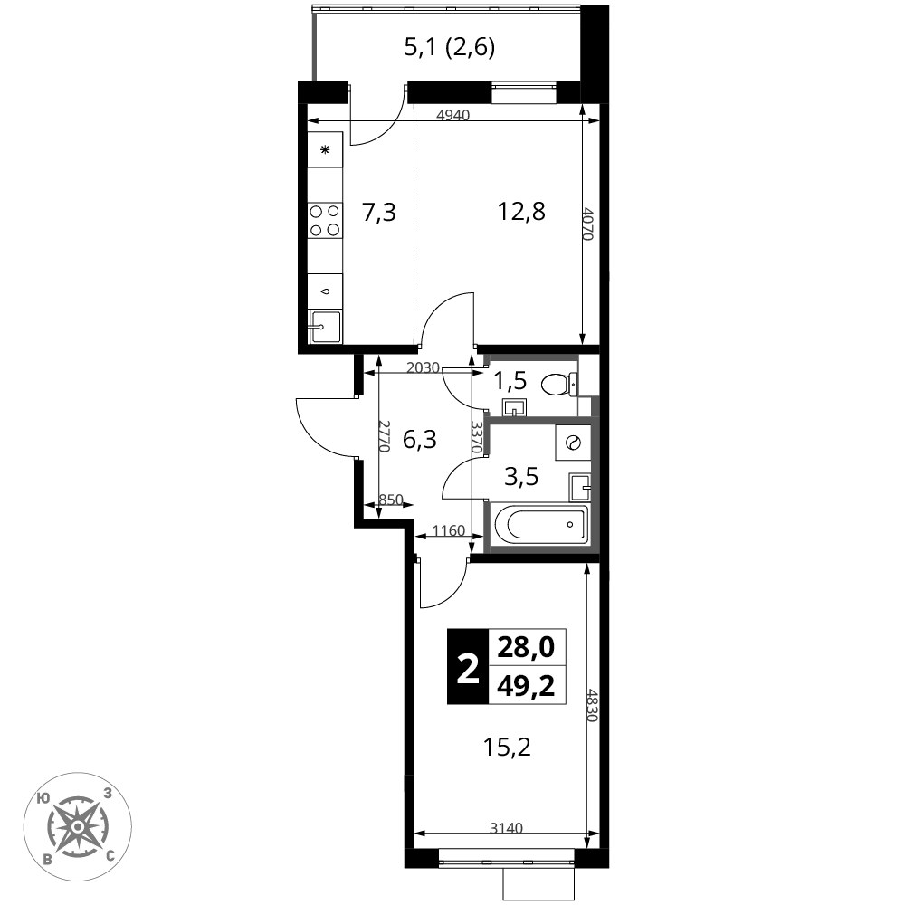 Планировка 49.2 м²
