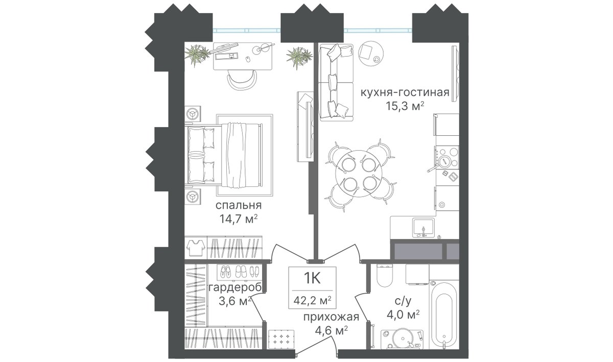 Планировка 42.2 м²