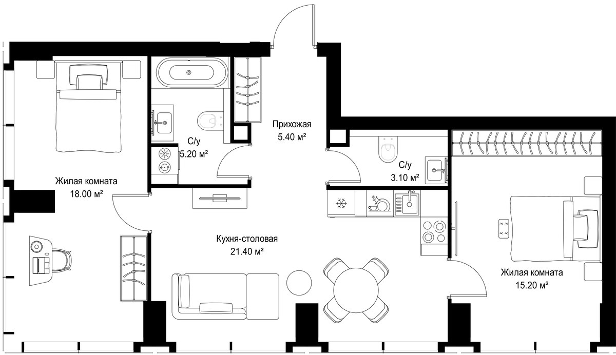Планировка 68.3 м²