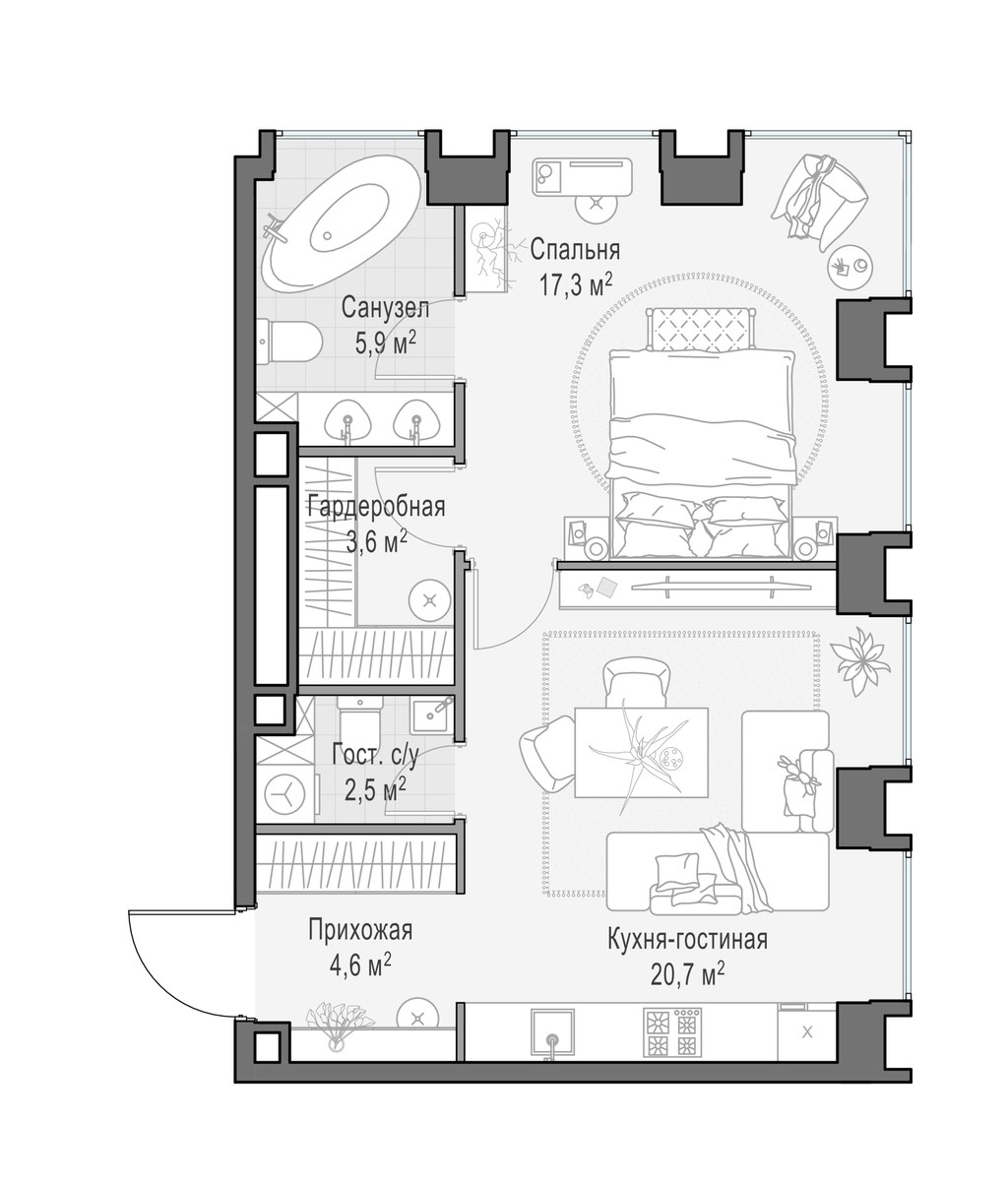 Планировка 54.8 м²