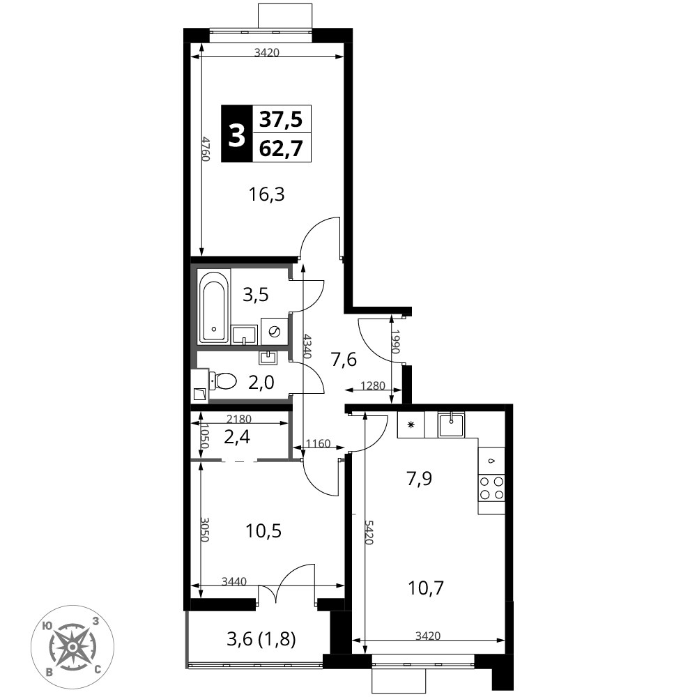 Планировка 62.7 м²