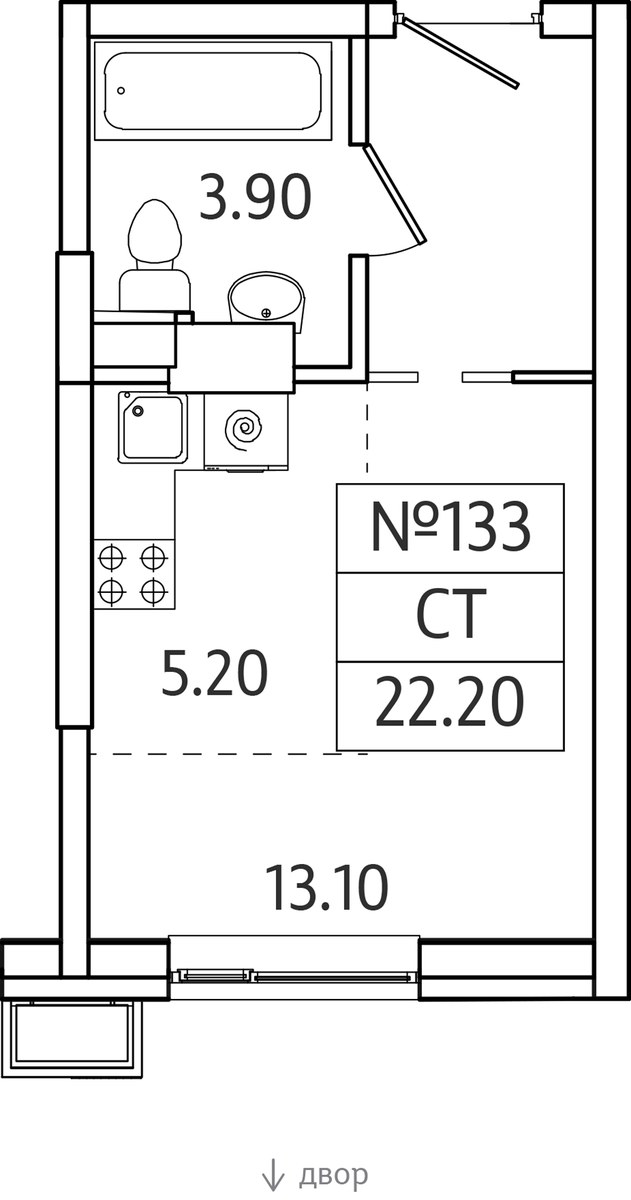Планировка: Студия, 22.2 м²