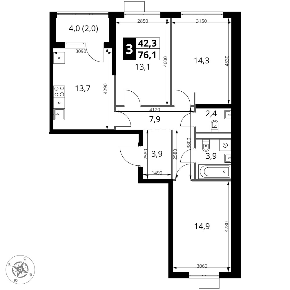 Планировка 76.1 м²