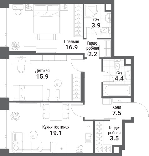 Планировка 73.4 м²