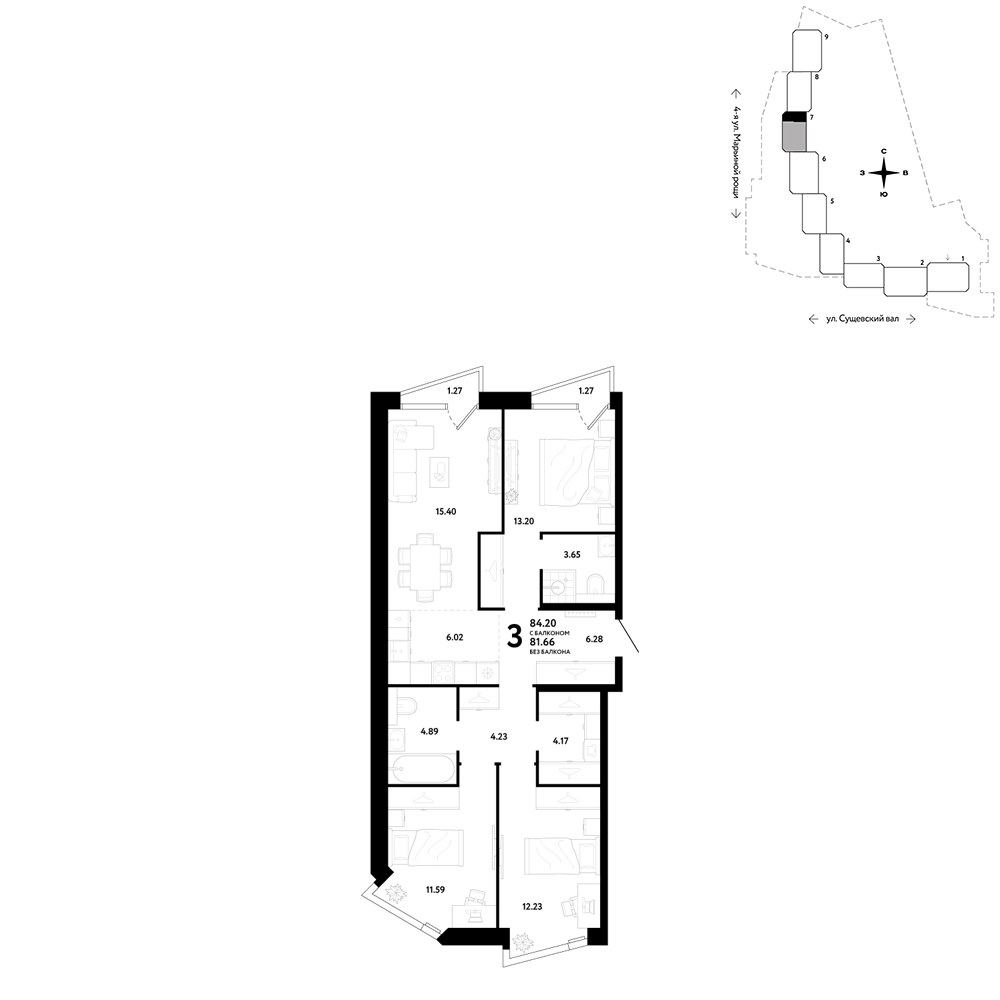 Планировка 84.2 м²