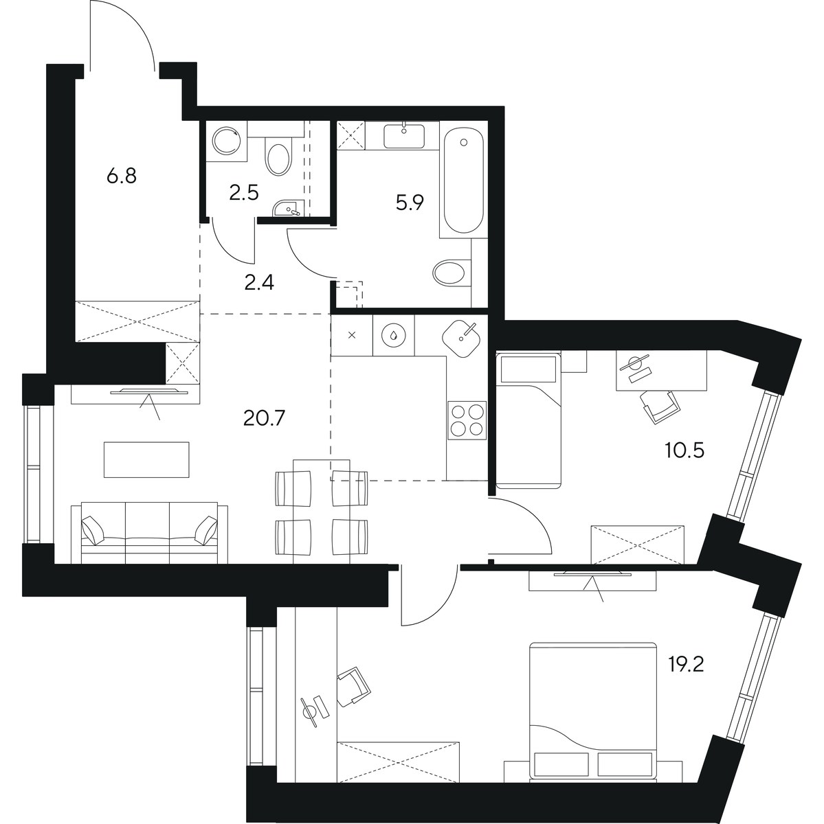 Планировка 68.0 м²