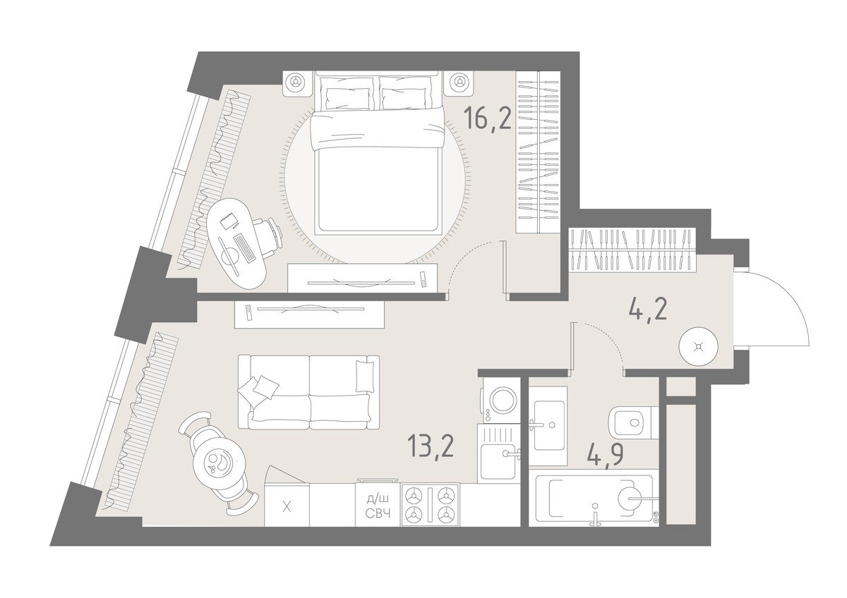 Планировка 38.5 м²