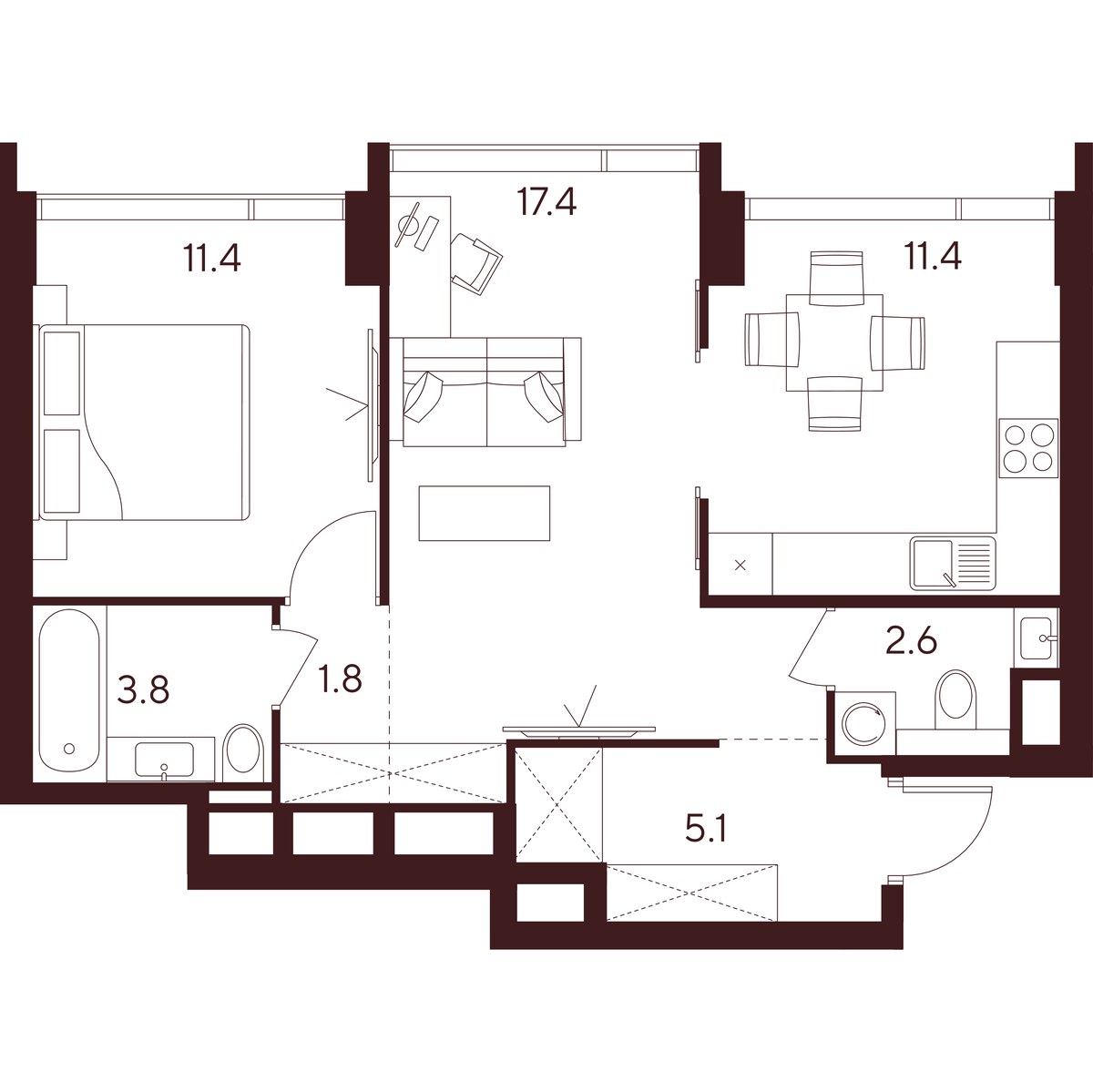 Планировка 53.5 м²
