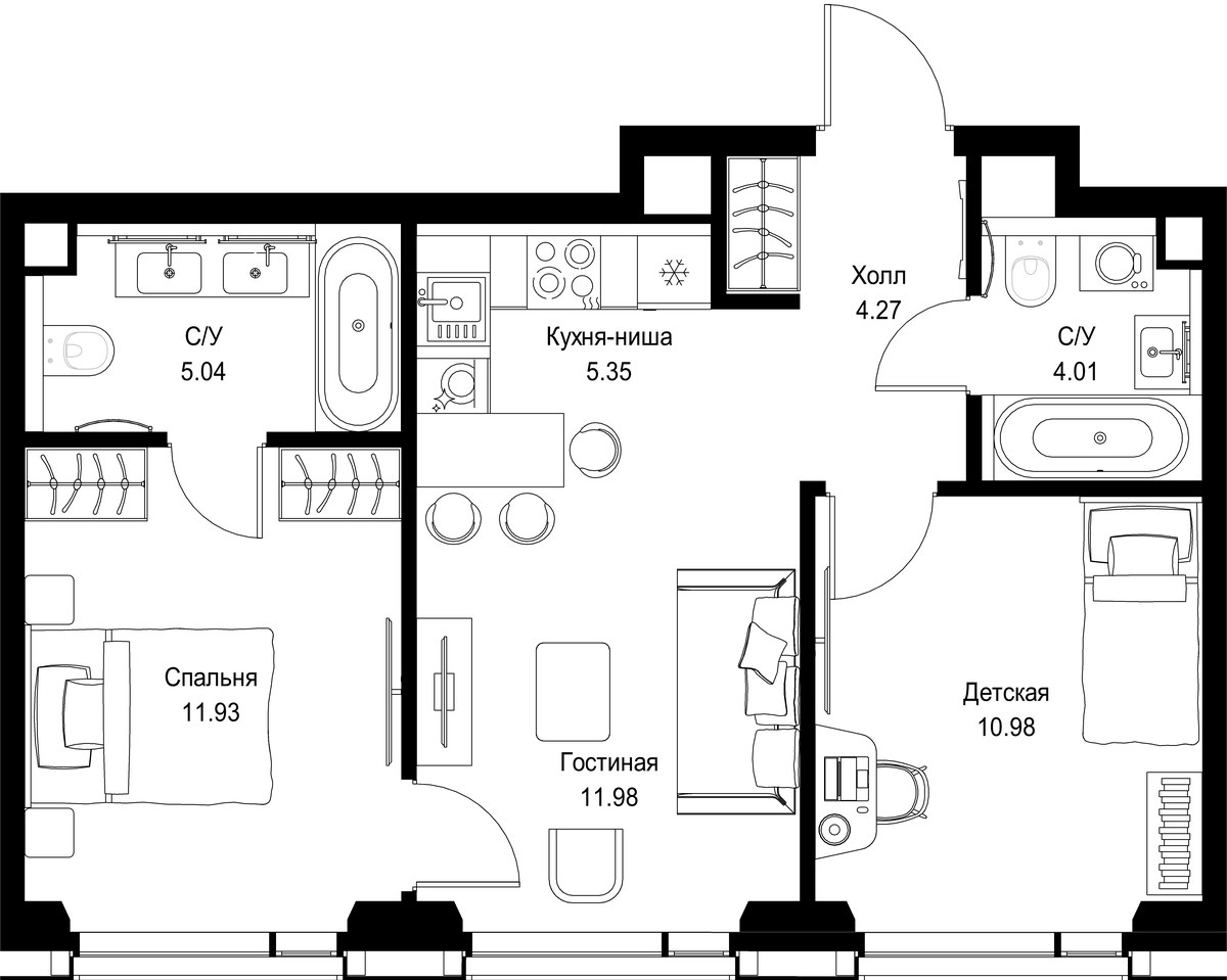 Планировка 53.56 м²
