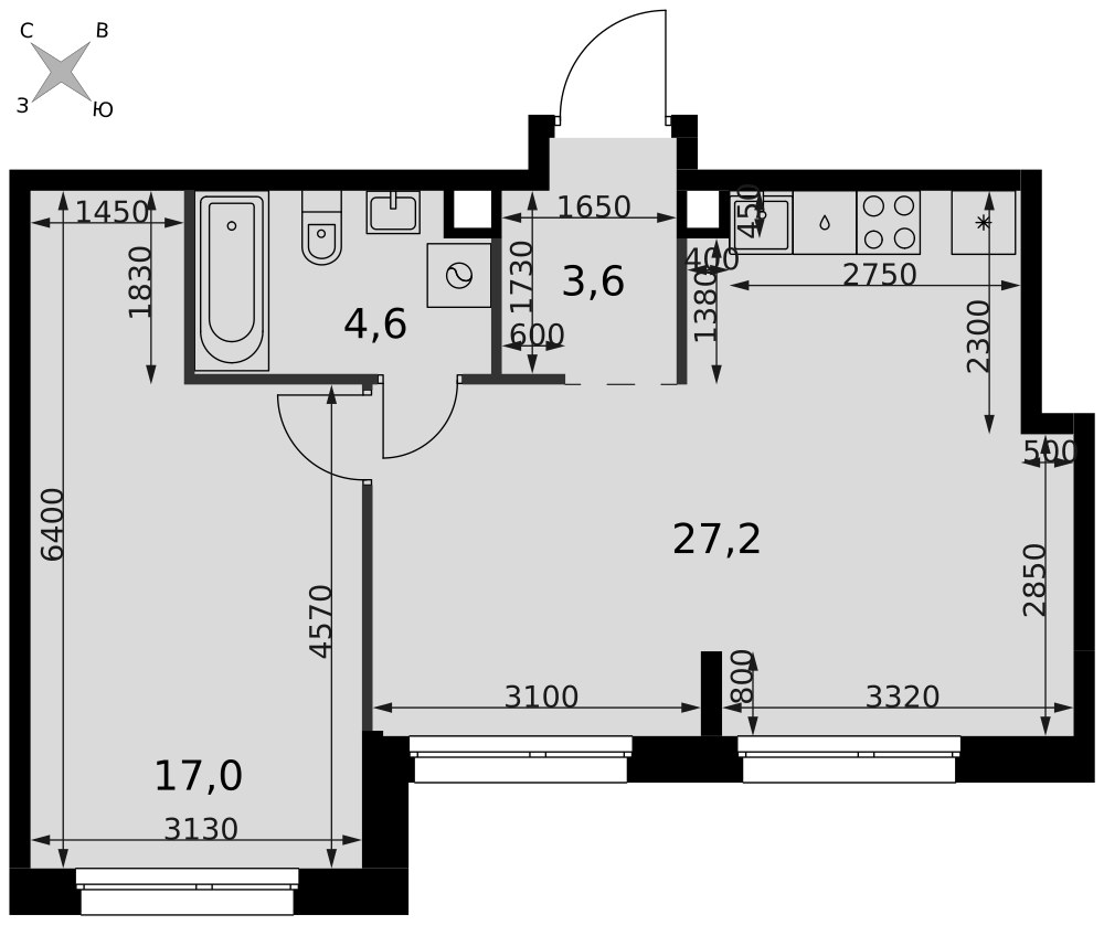 Планировка 52.4 м²