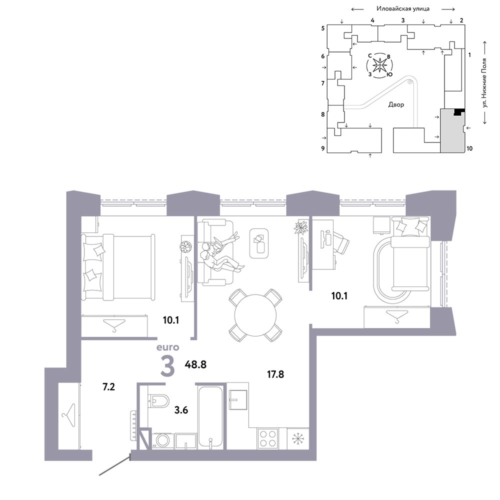 Планировка 48.8 м²
