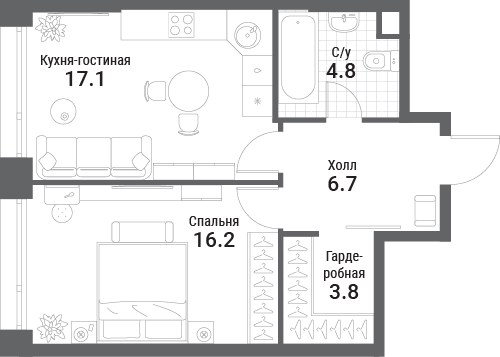 Планировка 48.6 м²