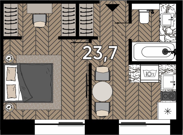 Планировка: Студия, 23.7 м²