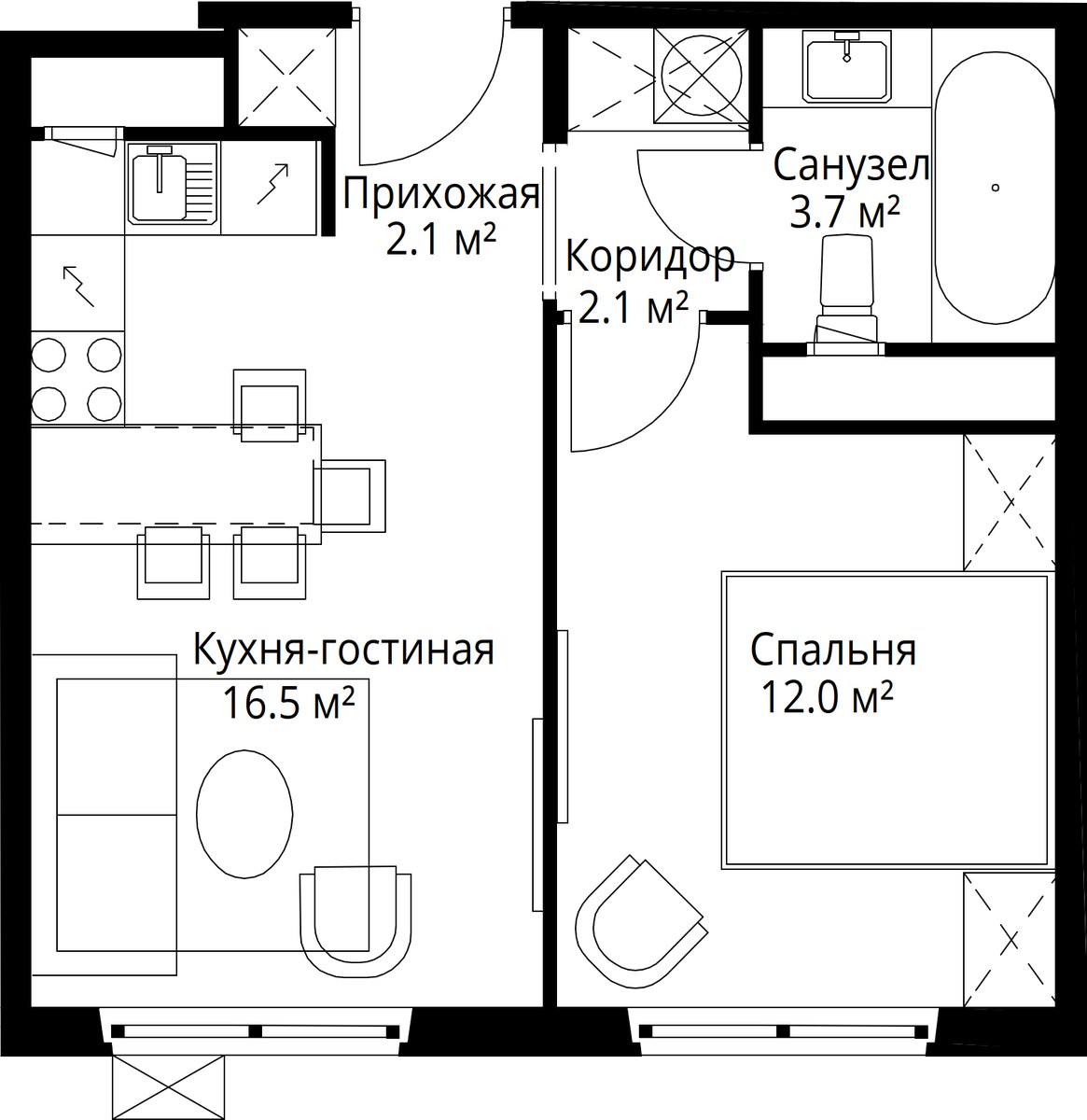 Планировка 36.4 м²