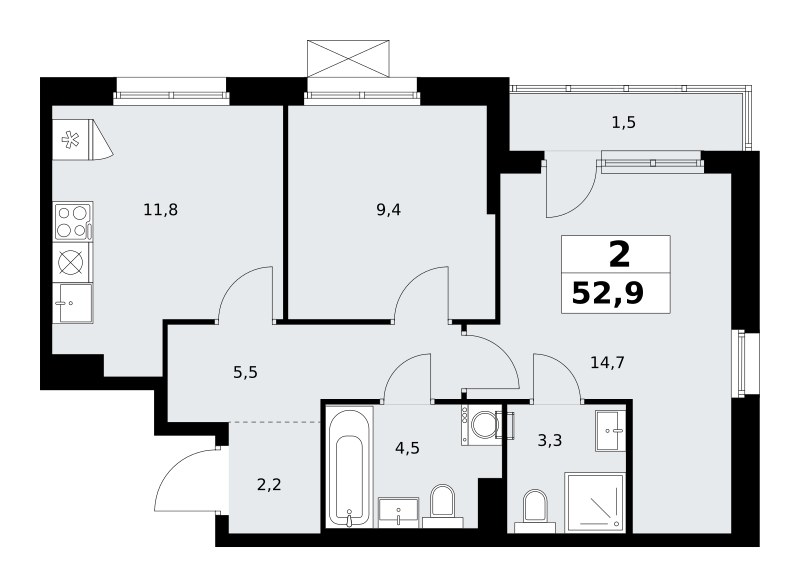 Планировка 52.9 м²