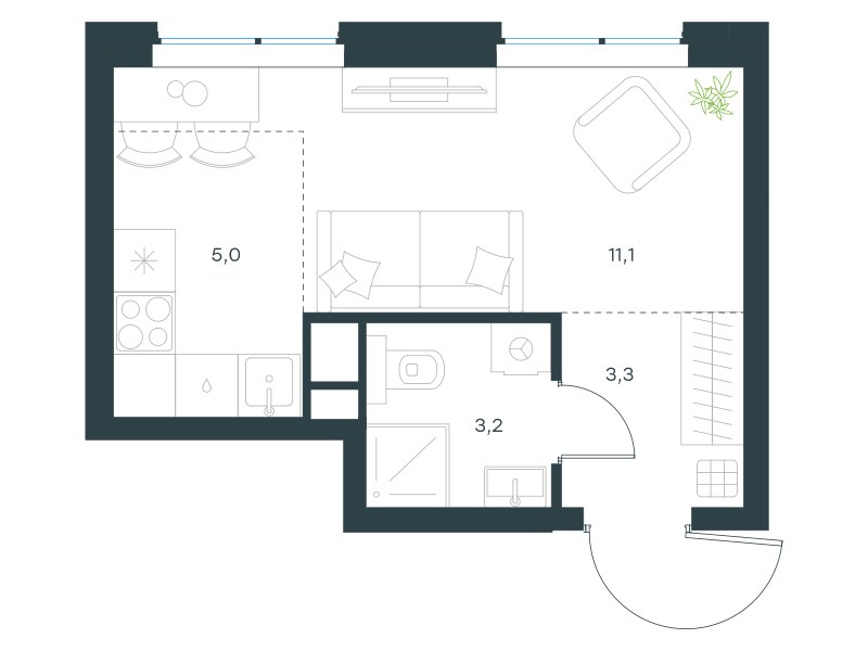 Планировка: Студия, 22.6 м²