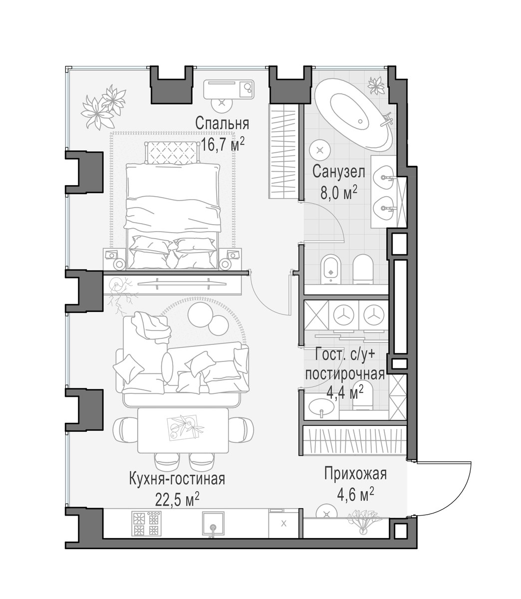 Планировка 56.1 м²
