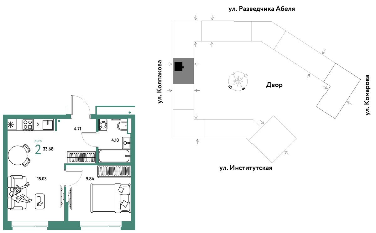 Планировка 33.68 м²