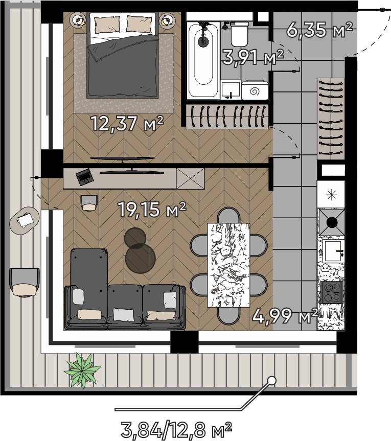 Планировка 50.61 м²