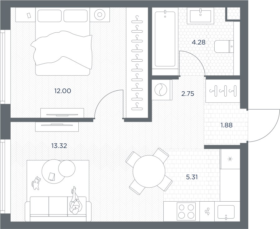 Планировка 39.54 м²