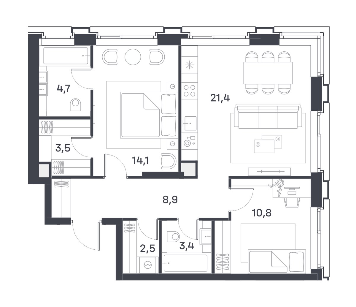 Планировка 68.7 м²