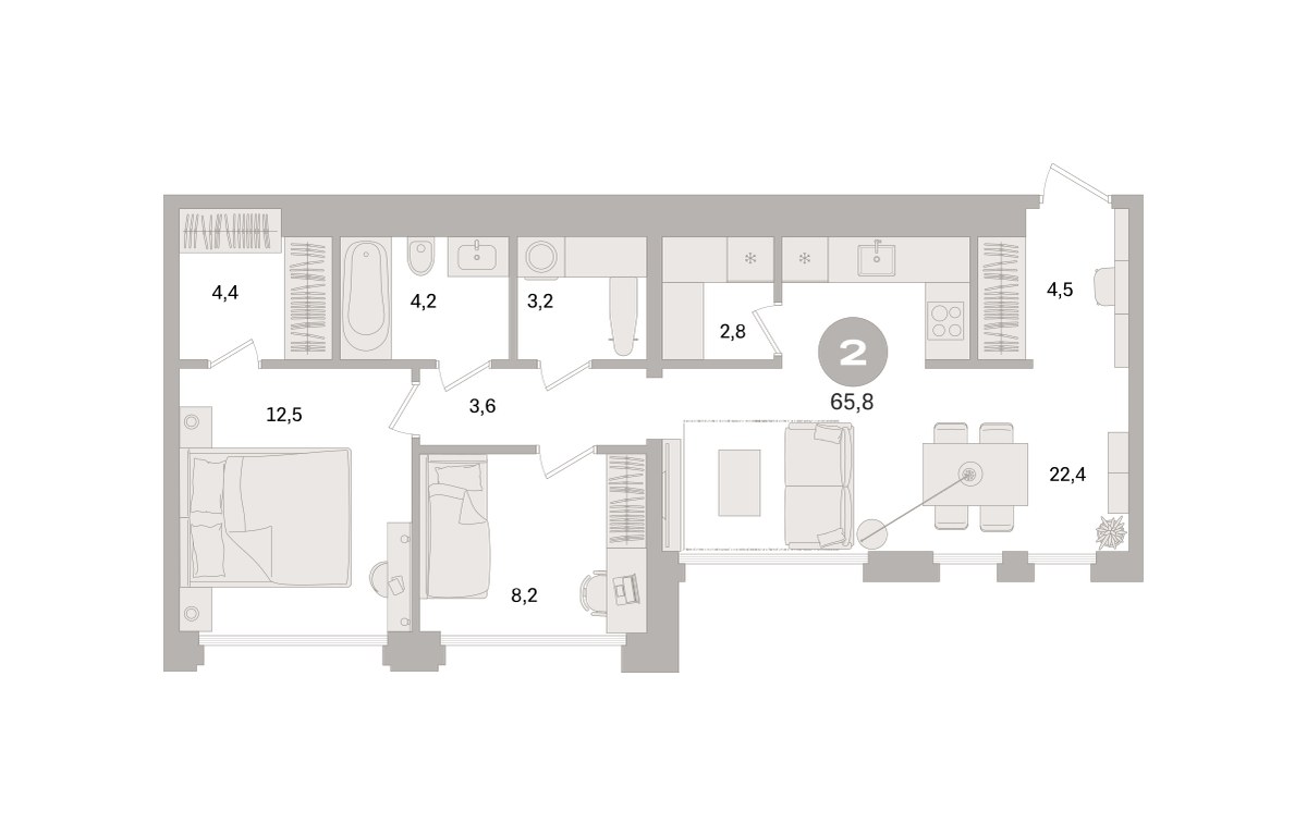 Планировка 65.8 м²