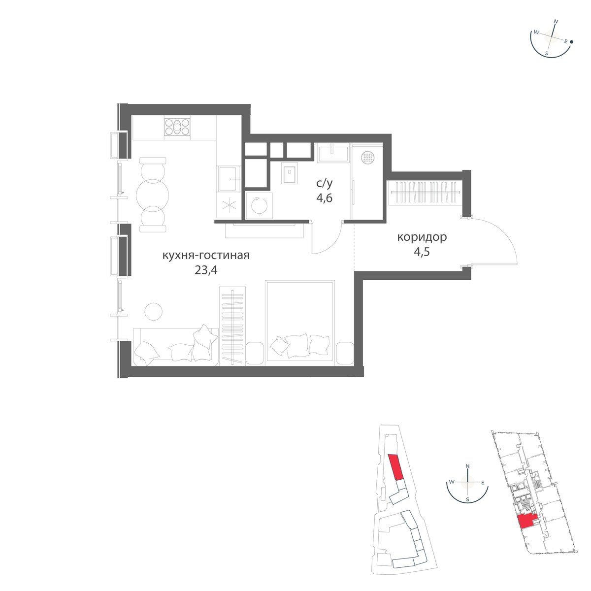 Планировка: Студия, 32.5 м²