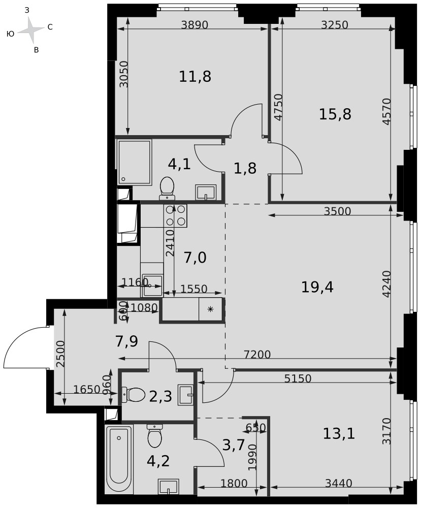 Планировка 91.1 м²