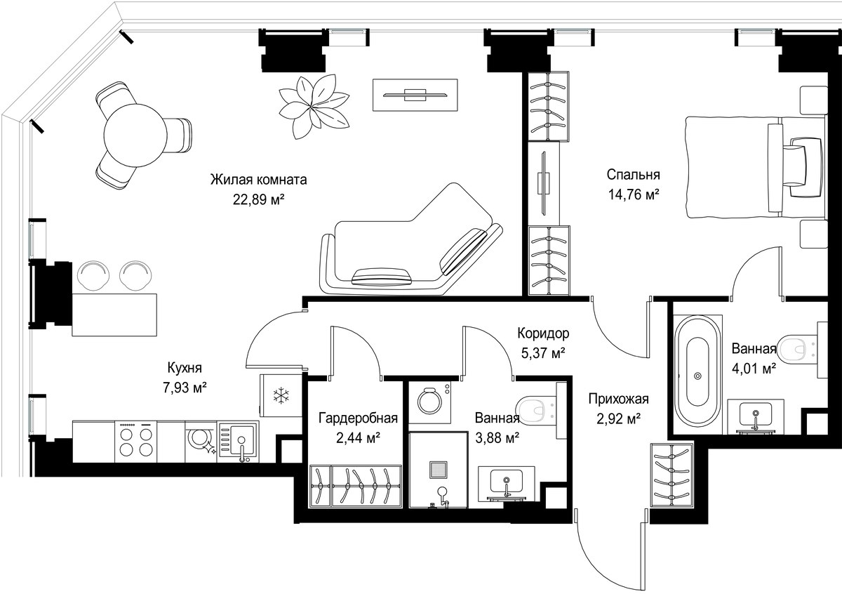 Планировка 64.2 м²