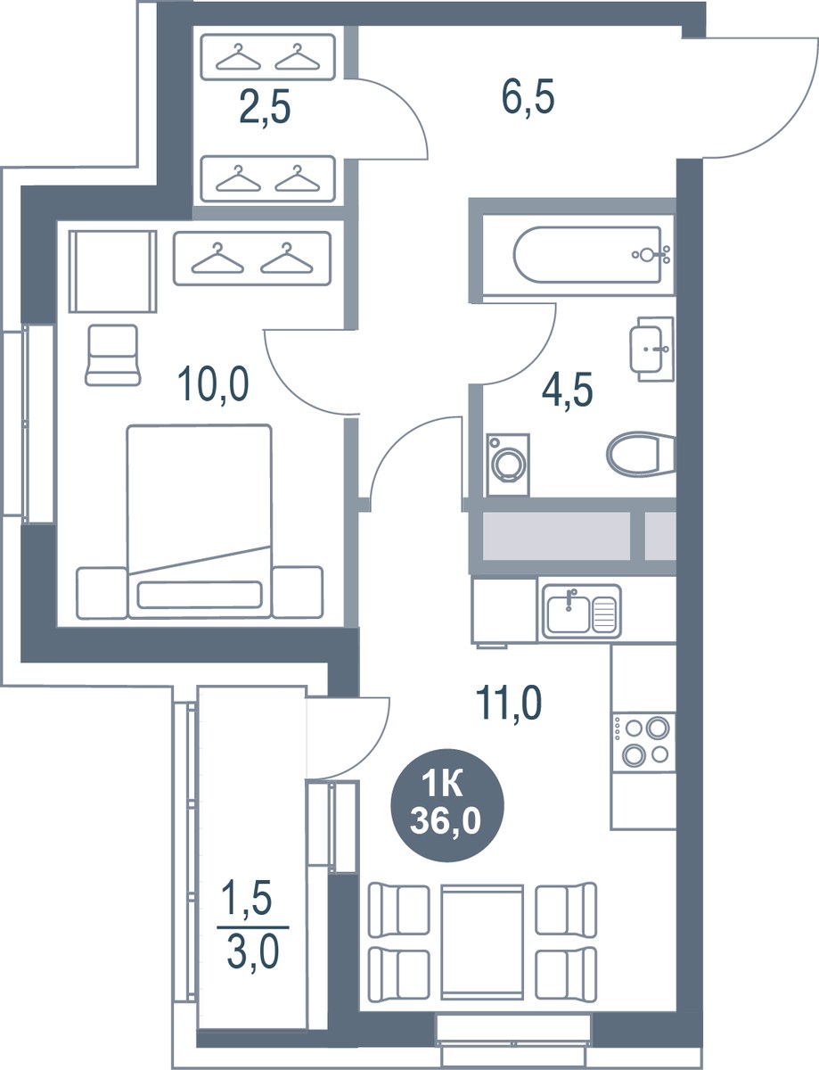 Планировка 36.0 м²