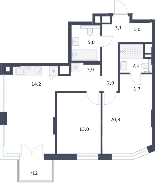 Планировка 74.9 м²