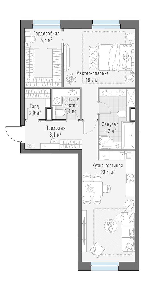 Планировка 73.7 м²