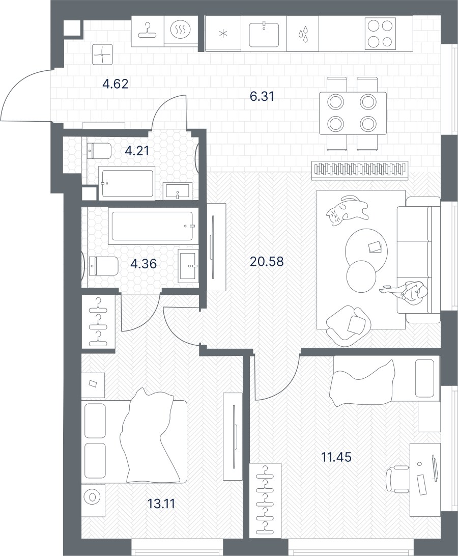 Планировка 64.64 м²
