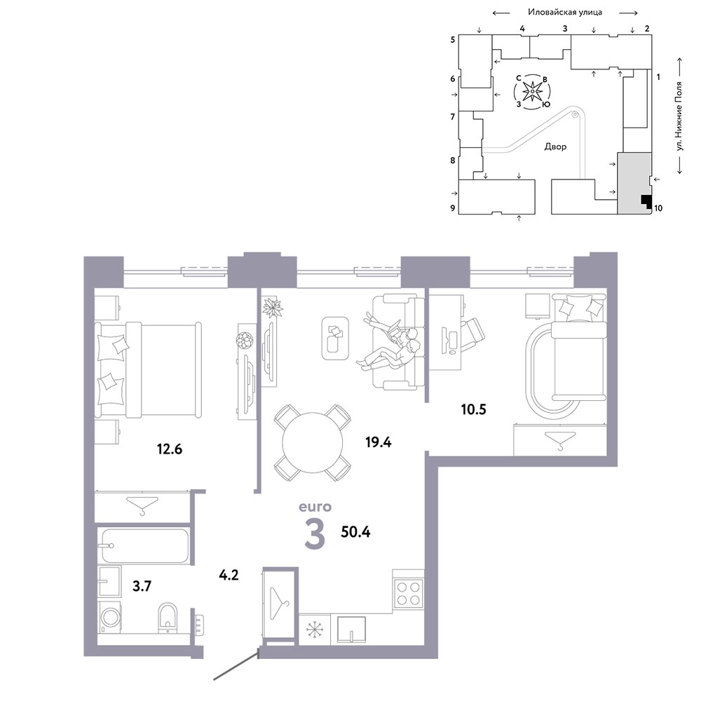 Планировка 50.4 м²