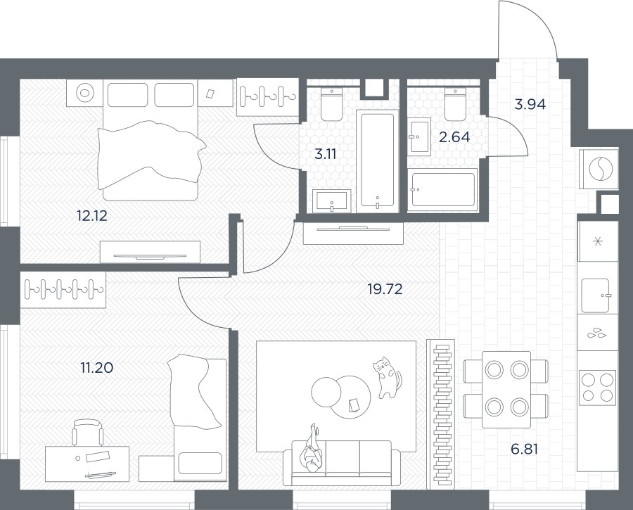 Планировка 59.54 м²