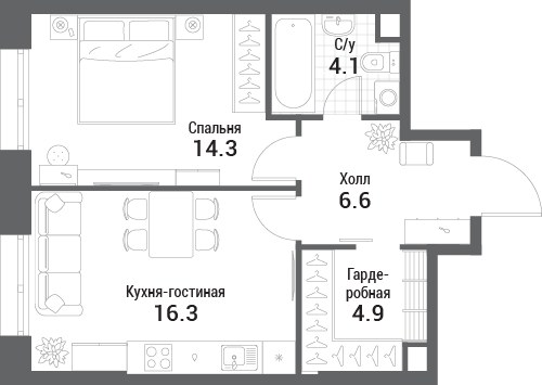 Планировка 46.2 м²