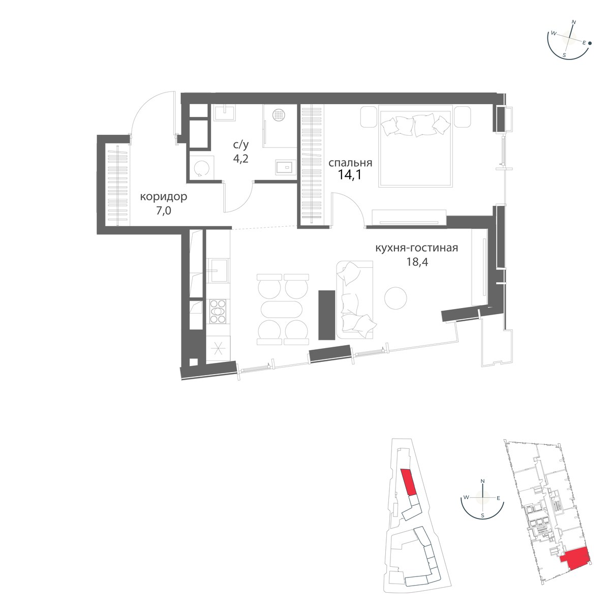 Планировка 43.7 м²