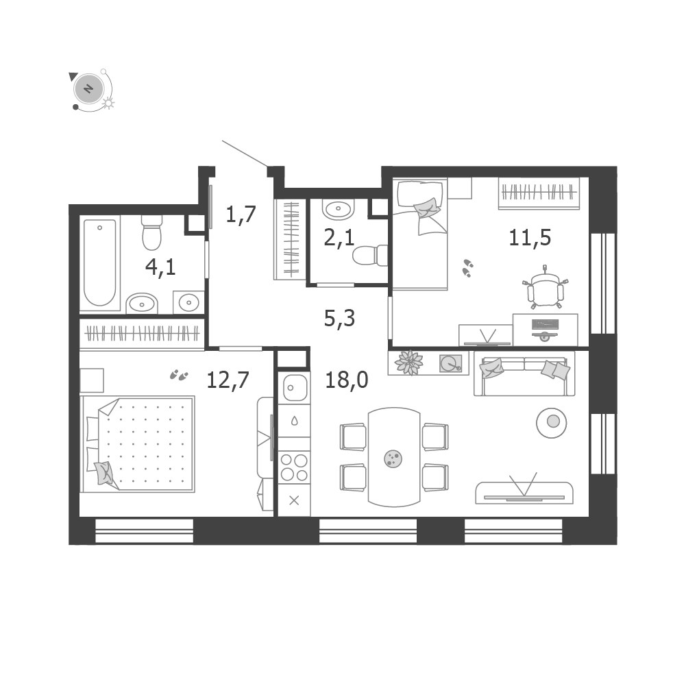Планировка 55.5 м²