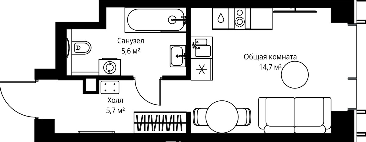 Планировка: 1-комнатная, 26.0 м²