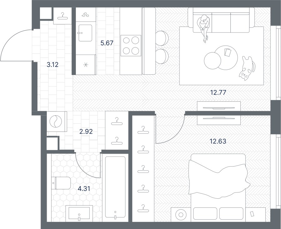 Планировка 41.42 м²