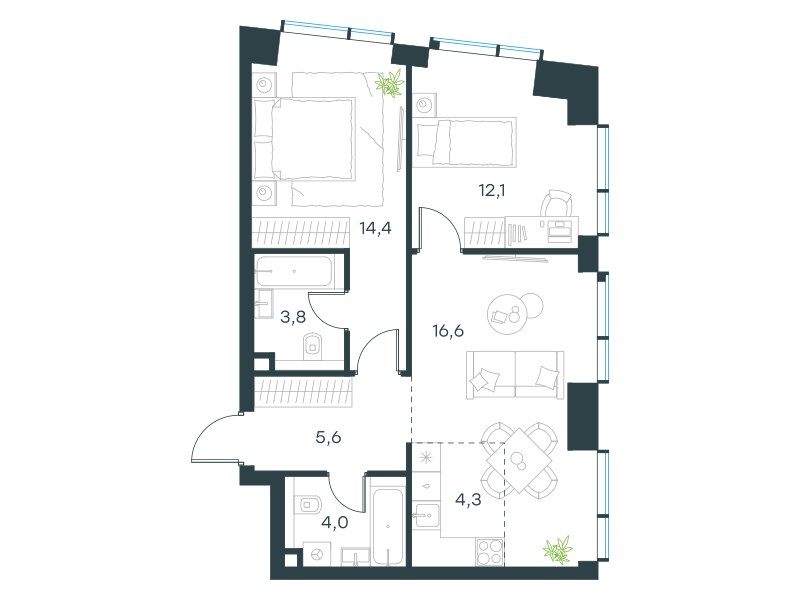 Планировка 60.8 м²