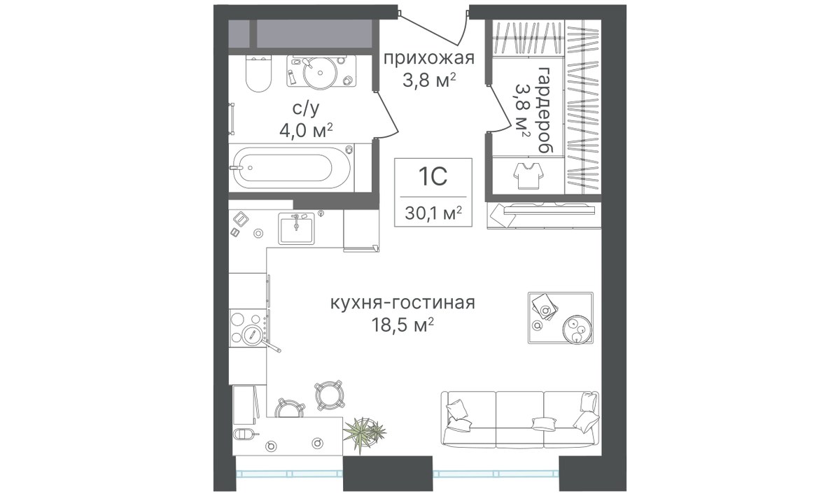 Планировка 31.3 м²