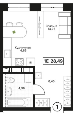 Планировка 28.49 м²