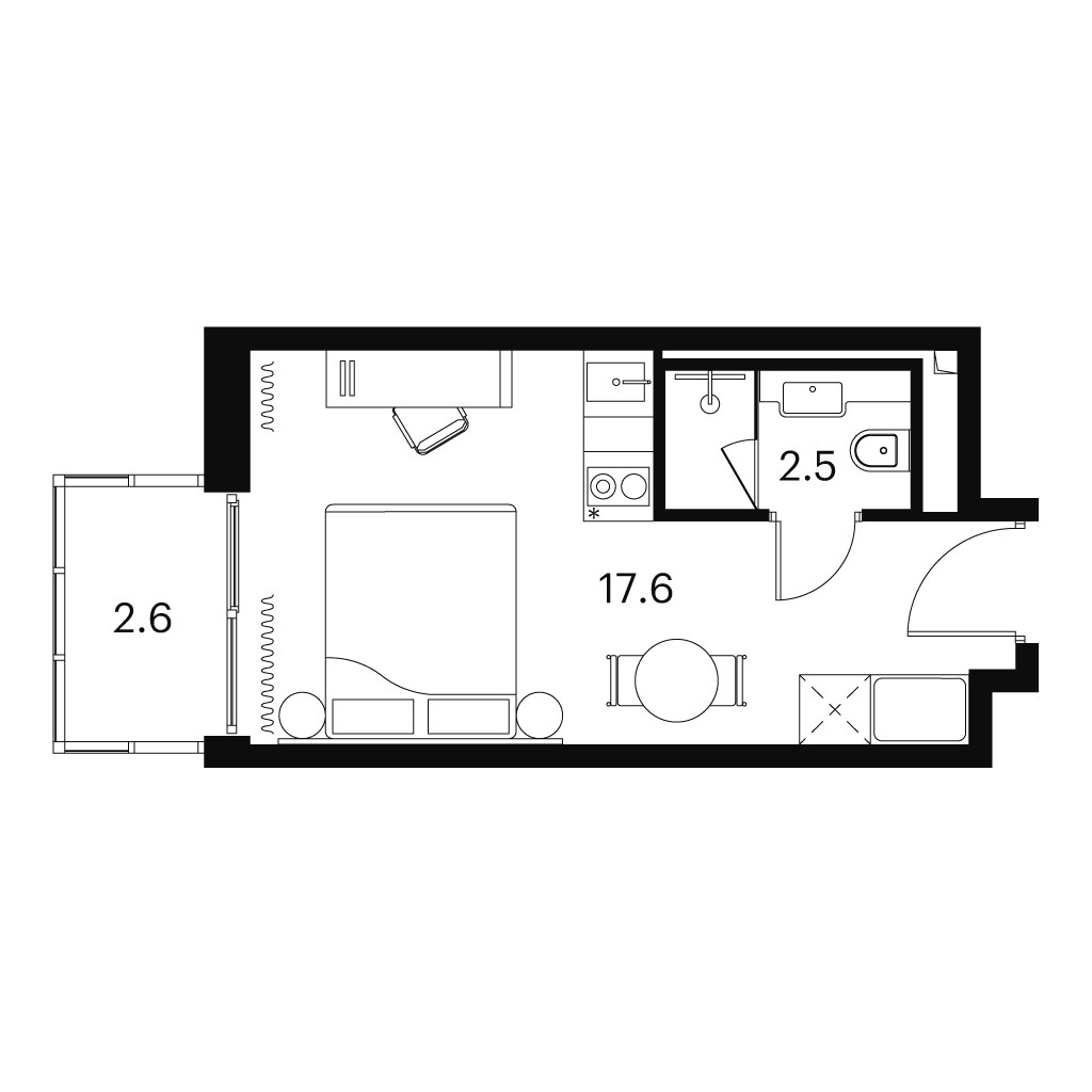 Планировка: 1-комнатная, 22.7 м²