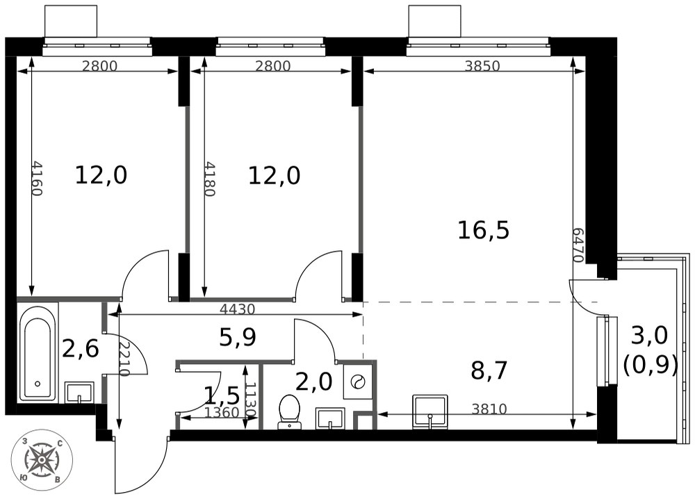 Планировка 62.1 м²