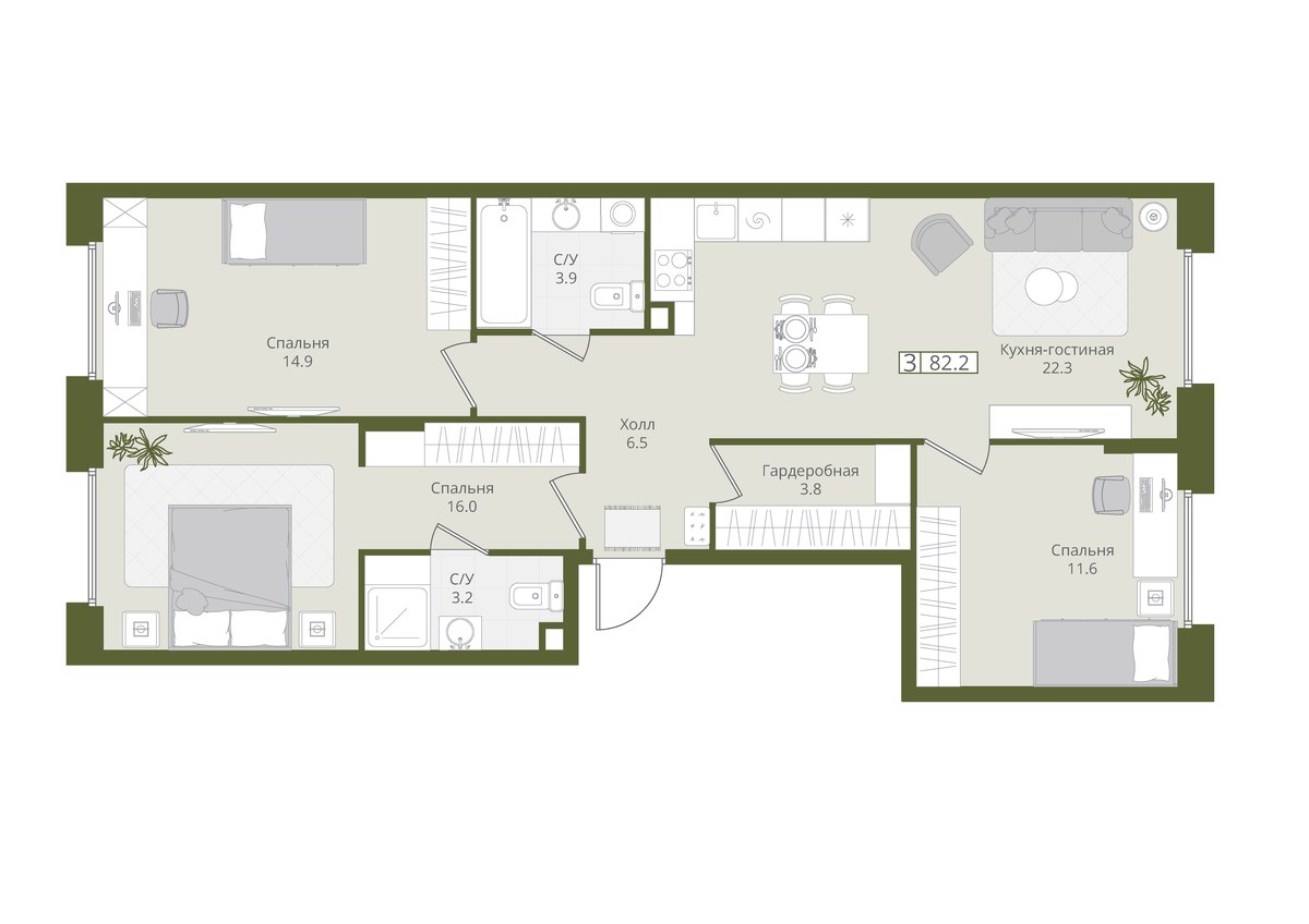 Планировка 82.2 м²