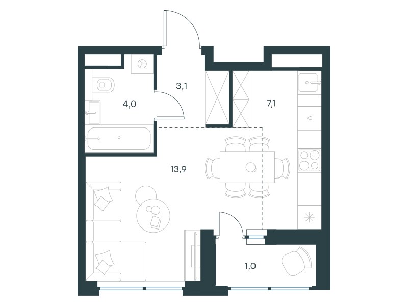 Планировка 29.1 м²