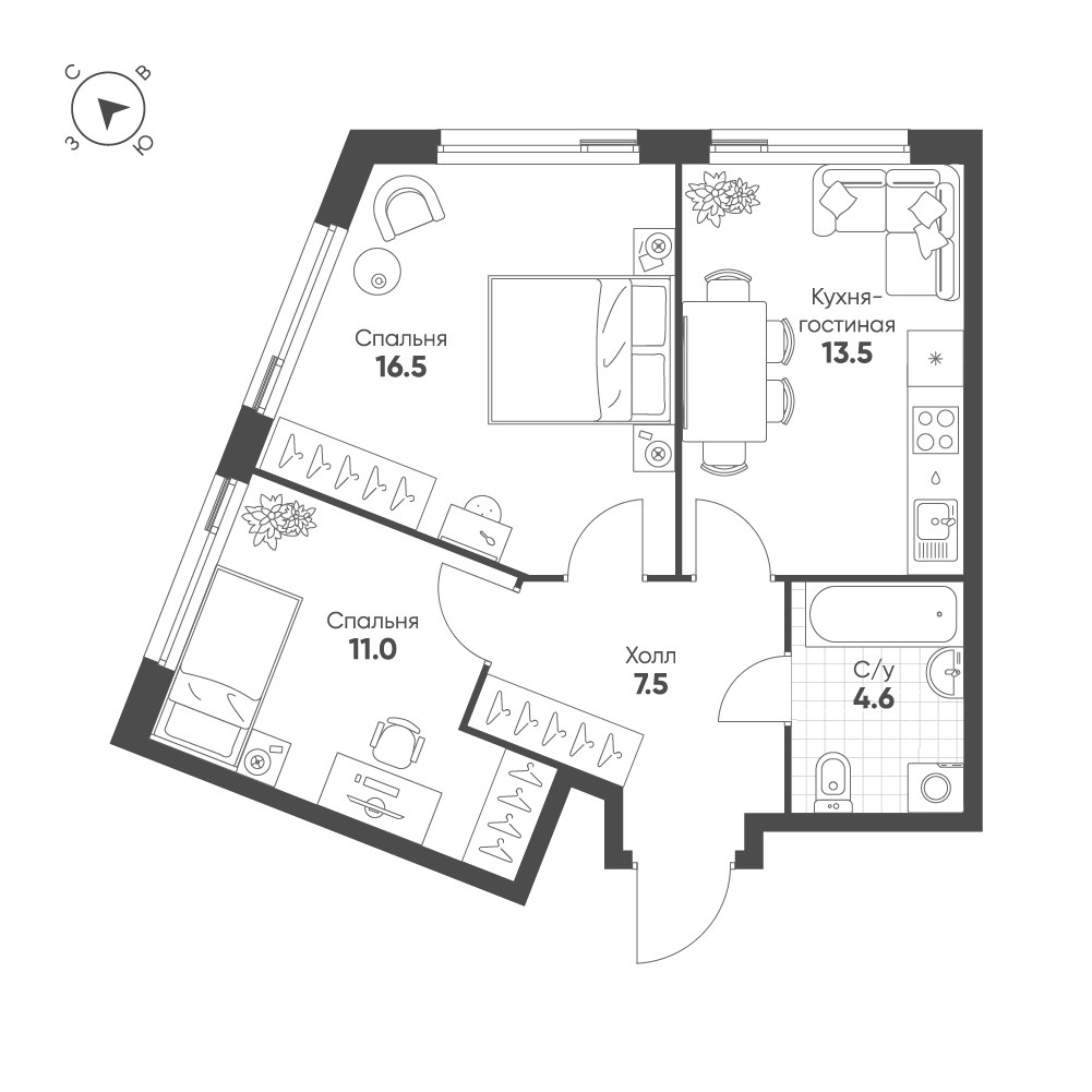 Планировка 53.1 м²