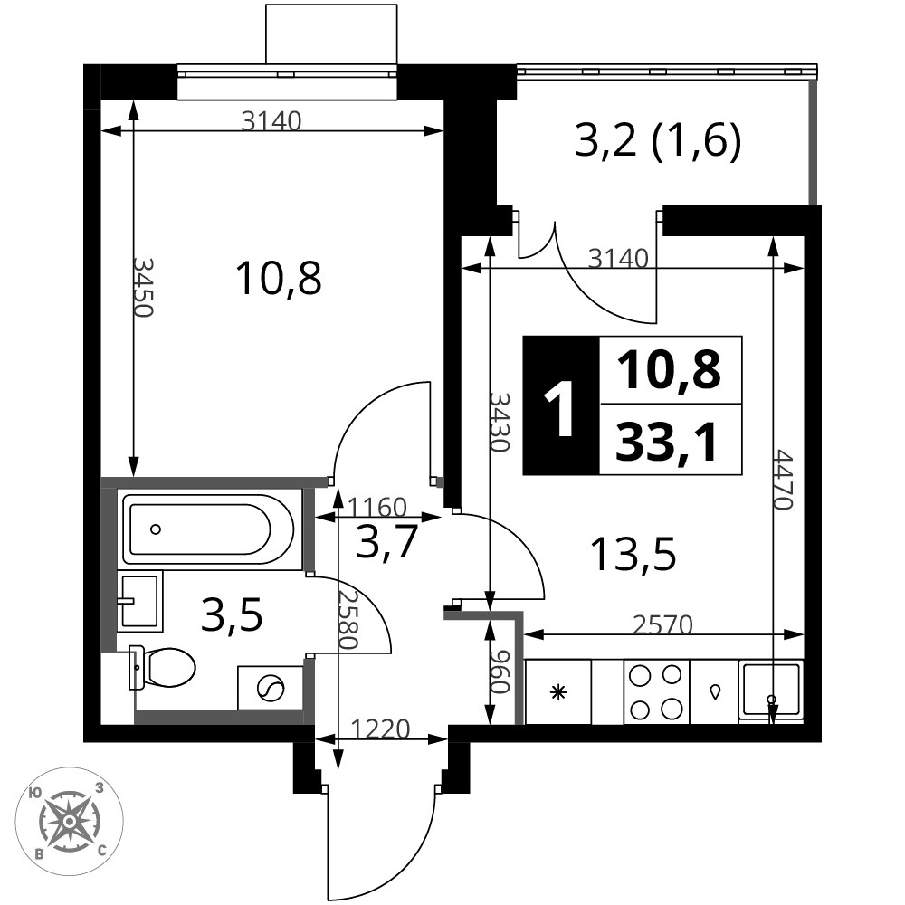 Планировка 33.1 м²